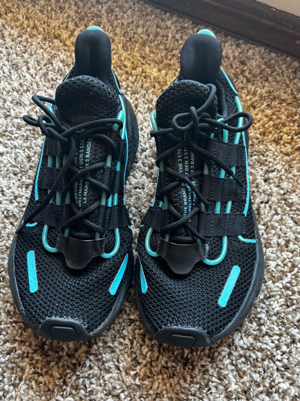 Adidas LXCO Black and Teal Athletic Sneakers - Breathable Mesh Casual Size 8